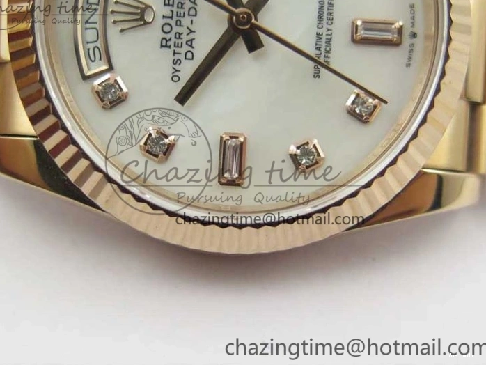 36 Day-Date Dial Edition Maker President RG 128239 Markers on Crystral RG Bp MOP Bracelet Best White 1220